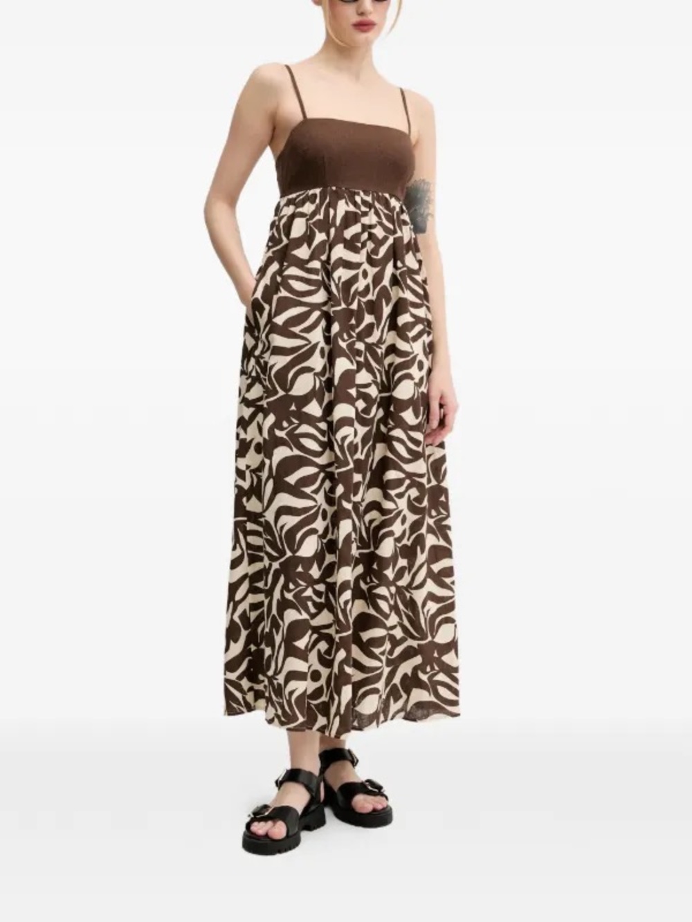 Abercrombie & Fitch Brown Cream Linen Blend Abstract Floral Maxi